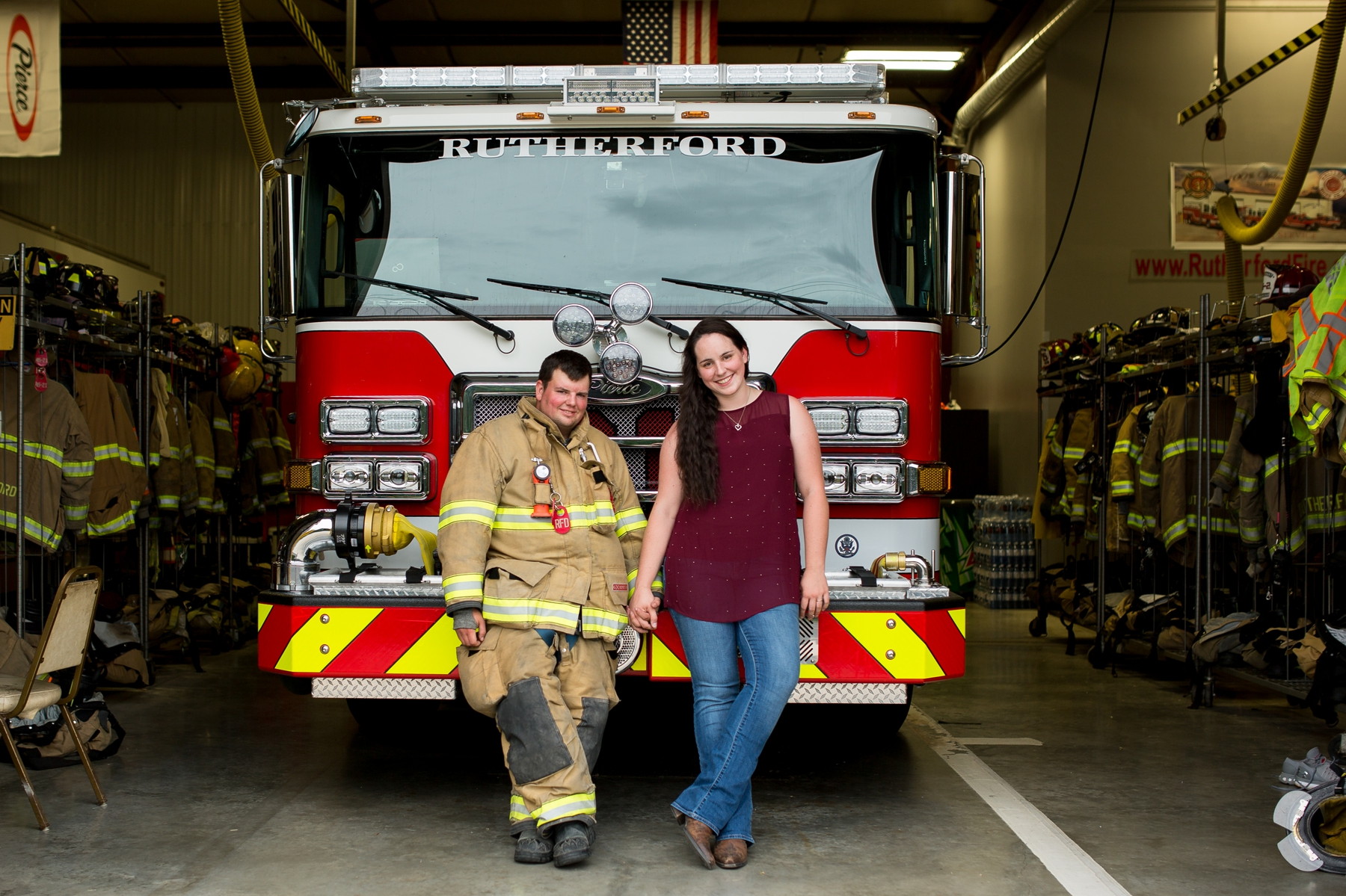 fun engagement photos at the firehouse